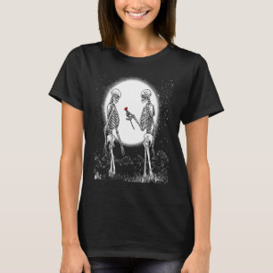 Camiseta Rosa Skeleton Skeleton Rosa vermelha Flor