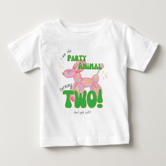 Camiseta Rosa Sou o Animal de Balão da Festa 2º Aniversário (Frente)