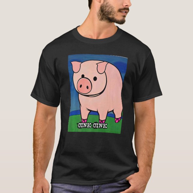 Camiseta Rosa Suíno Suíno Cachorro Oink 9 (Frente)