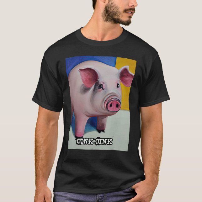 Camiseta Rosa Suíno-Suíno-Cinzento Oink 45 (Frente)