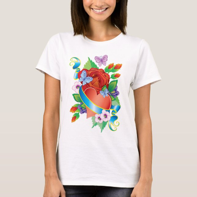 Camiseta Rosa Tatto Hearts (Frente)