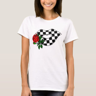 Camiseta Rosa vermelha Checkered do beijo dos lábios