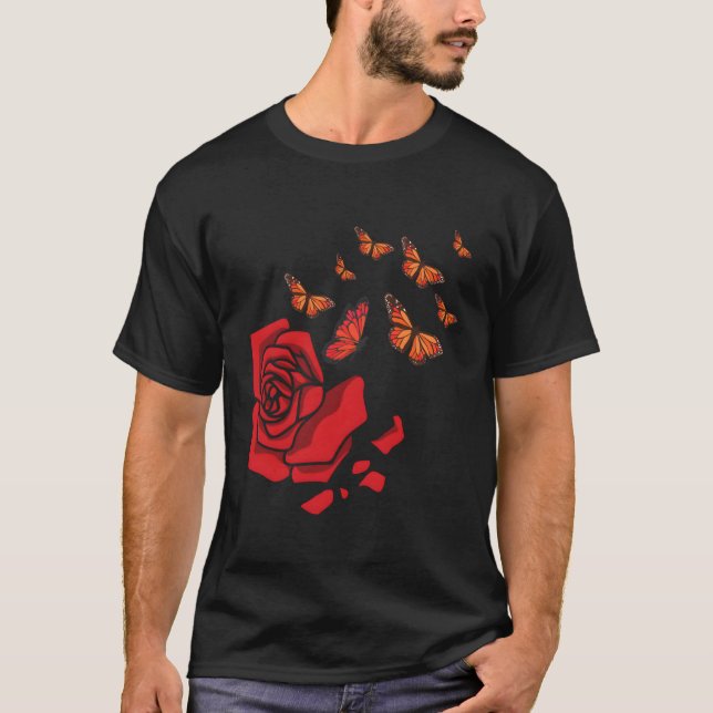 Camiseta Rosa vermelha Com Flores De Jardineiro De Borbolet (Frente)