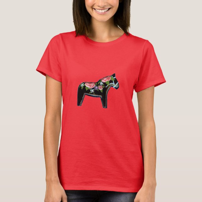 Camiseta Rosa vermelha Dala Horse (Frente)