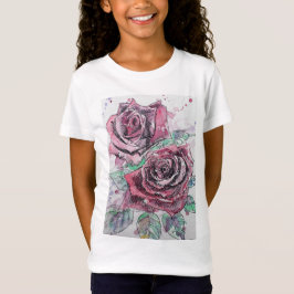 Camiseta Rosa vermelha de aquarela e tinteiro Girls T Shirt