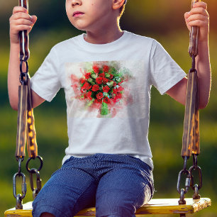 Camiseta Rosa vermelha de flor de Buquê aquosa - wb