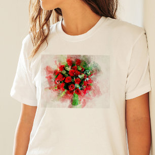 Camiseta Rosa vermelha de flor de Buquê aquosa - wb