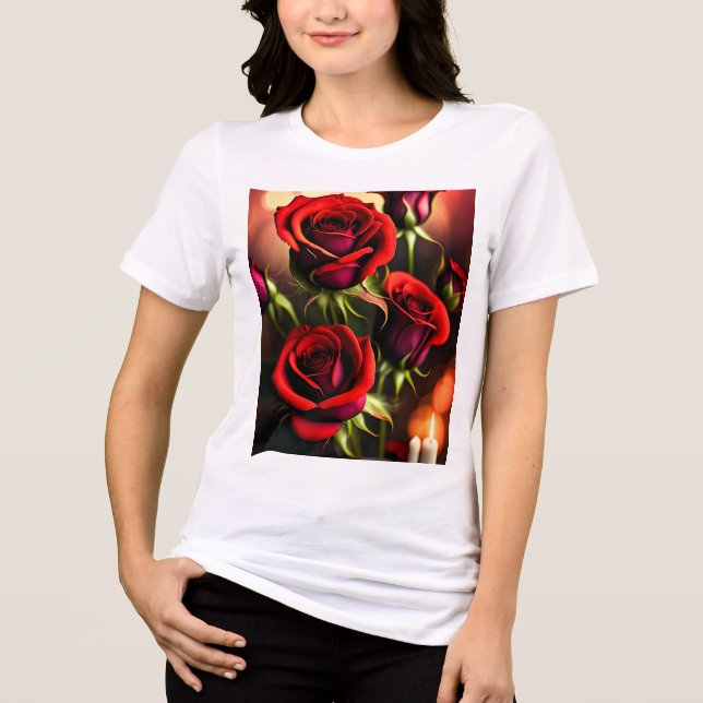 Camiseta Rosa vermelha digital das flores da Trabalho de ar (Frente)