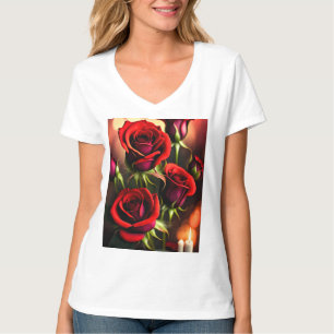 Camiseta Rosa vermelha digital das flores da Trabalho de ar