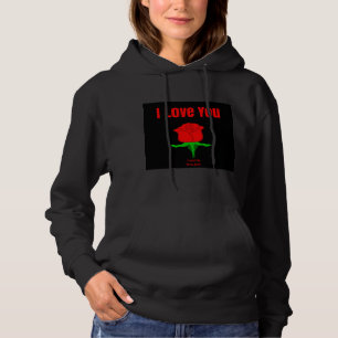 Camiseta Rosa vermelha Eu Te Amo Um Hoodie Preto
