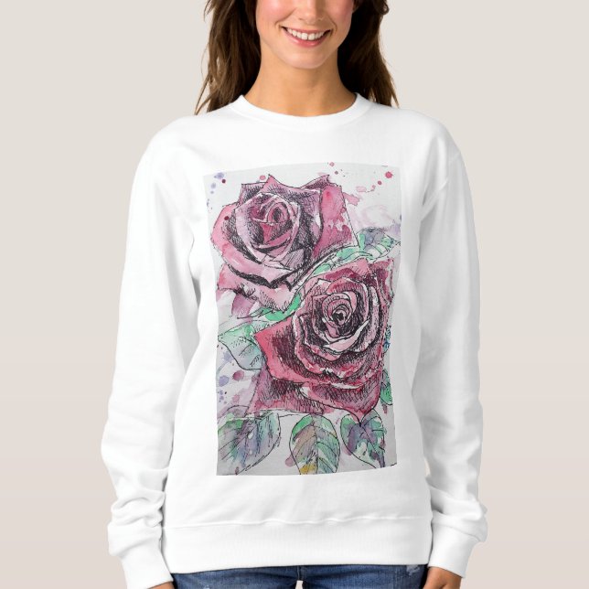 Camiseta Rosa vermelha Flores de Aquarela Pintura Floral (Frente)