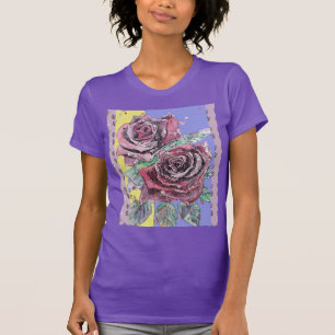 Camiseta Rosa vermelha Flores de Aquarela Pintura Floral
