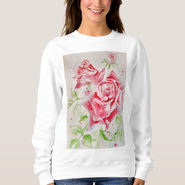 Camiseta Rosa vermelha Flores de Aquarela Rosas de Pintura  (Frente)