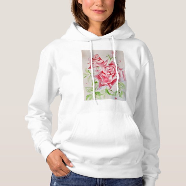 Camiseta Rosa vermelha Flores de Aquarela Rosas de Pintura  (Frente)
