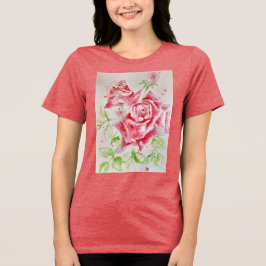 Camiseta Rosa vermelha Flores de Aquarela Rosas de Pintura 