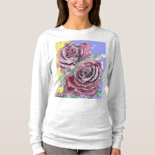 Camiseta Rosa vermelha Flores de Aquarela Rosas Florais