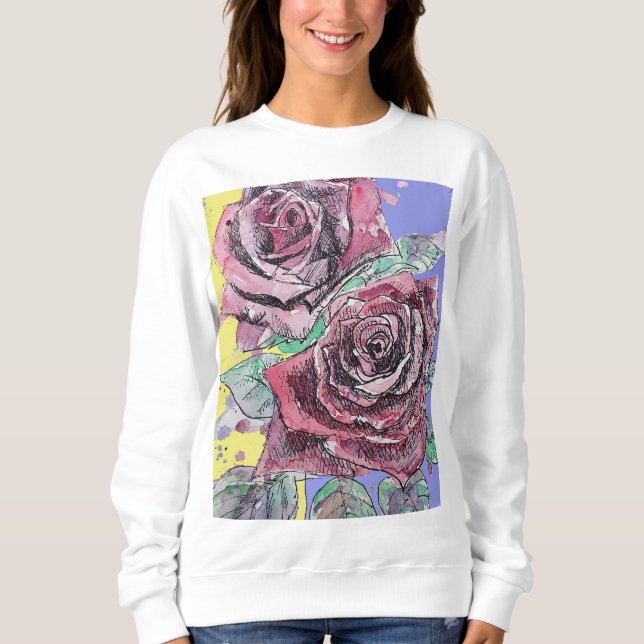 Camiseta Rosa vermelha Flores de Aquarela Rosas Florais Pin (Frente)