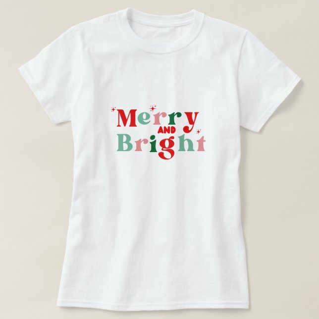 camiseta rosa vermelha moderna de natal alegre e b (Frente do Design)