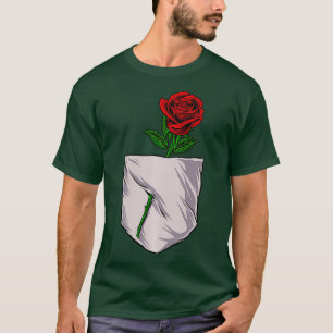 Camiseta Rosa vermelha no bolso da frente dá mulheres