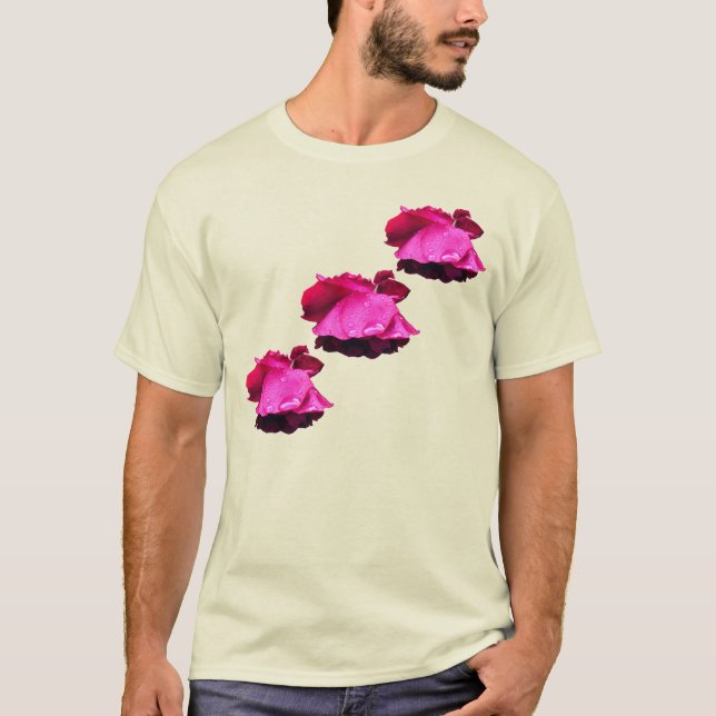 Camiseta Rosa vermelha Raindrops Flor (Frente)