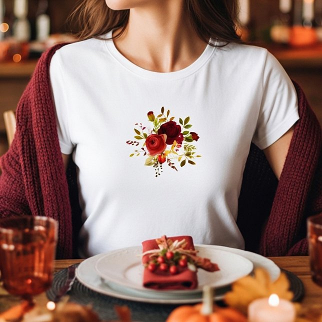 Camiseta Rosas aguarela burgundy e vermelhas (Criador carregado)