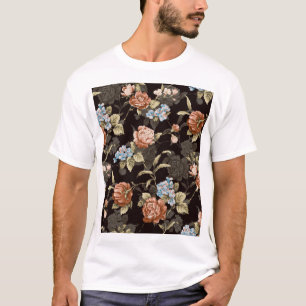 Camiseta Rosas botânicos: padrão floral abstrato.
