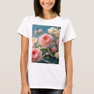 Camiseta Rosas claro esmagadoras com pérolas