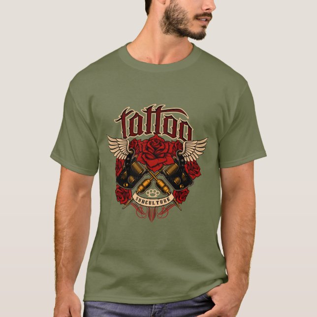 Camiseta Rosas da antiga tatuagem na escola, subcultura, Kn (Frente)