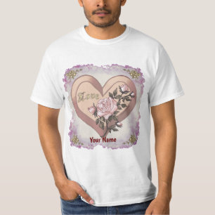 Camiseta Rosas de amor Peach Heart, nome personalizado T-Sh