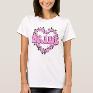 Camiseta Rosas de Coração Rosa de Casamento Bride