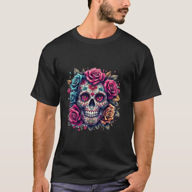 Camiseta Rosas de crânio de Flor para Mulheres Raparigas (Frente)