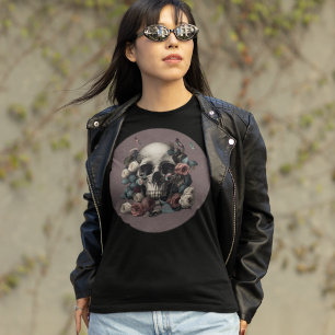 Camiseta Rosas De Crânio E Borboletas Em Mola Texturizada