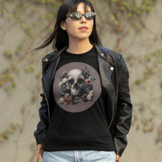 Camiseta Rosas De Crânio E Borboletas Em Mola Texturizada