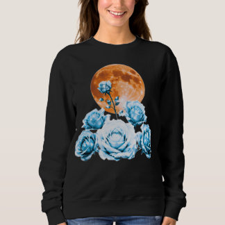 Camiseta Rosas de Gelo Azul e Lua de Sangue Laranja Gráfico