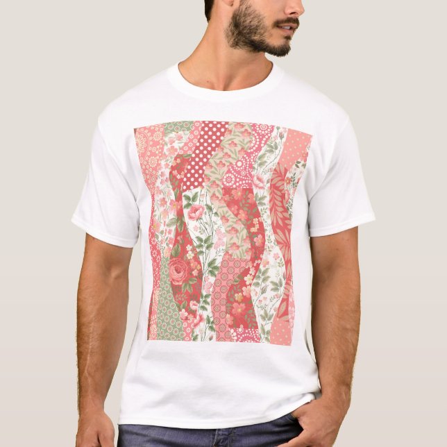 Camiseta Rosas de patch: design de padrão uniforme. (Frente)