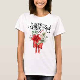 Camiseta Rosas de Poinsettia Buquê de Flor de Natal