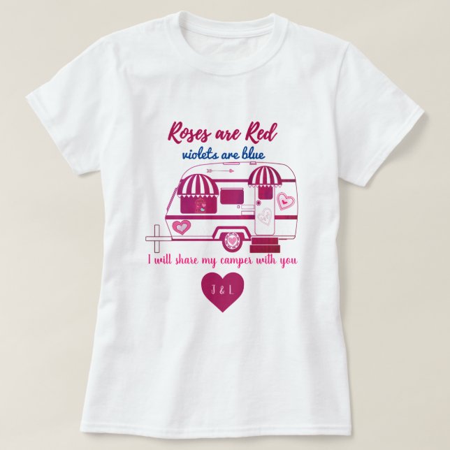 Camiseta Rosas de Trailer de Camper são Namorados Vermelho (Frente do Design)