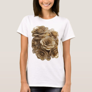 Camiseta Rosas Douradas Prateadas Espirituosas Design em Ne