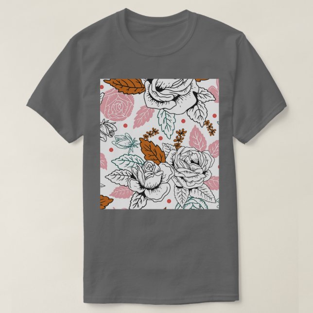Camiseta Rosas Flores - Arte de Linha Floral de Padrão (Frente do Design)