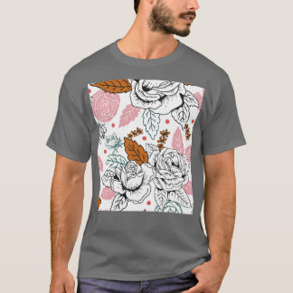 Camiseta Rosas Flores - Arte de Linha Floral de Padrão
