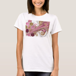 Camiseta Rosas Frescas ROSA E OURO BRILHAM EM REDOPIOS