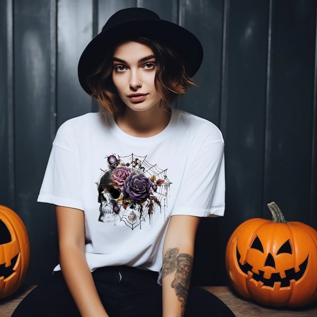 Camiseta Rosas góticos simples e festa de Halloween do crân (Criador carregado)