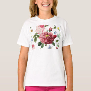 Camiseta Rosas Inglesas Românticas Elegantes Vintage Rosa
