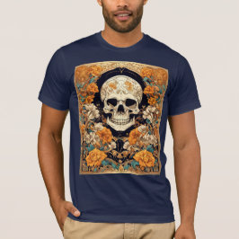 Camiseta Rosas Laranjas em Torno de uma Caveira Art Nouveau