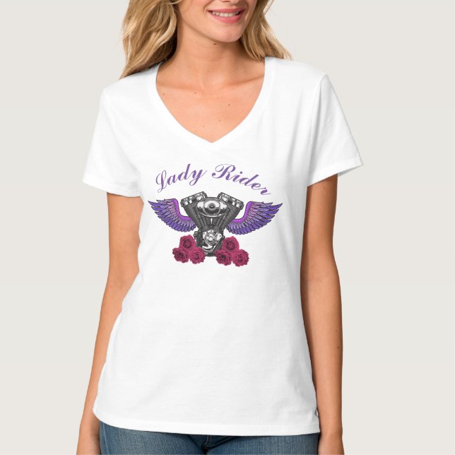 Camiseta Rosas Motocicmomotocicletas Lady Rider (Frente)
