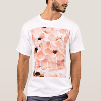 Camiseta Rosas, pedras e folhas, padrão de aquarela.