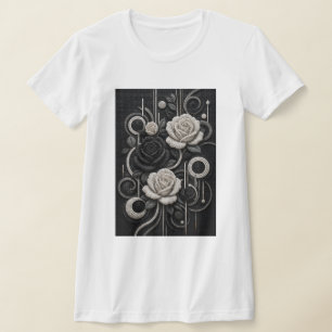 Camiseta Rosas Preto e Branco em Micro Mosaico 3D