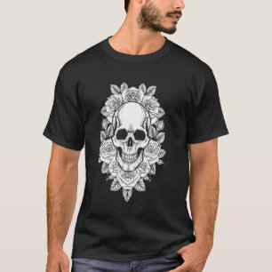 Camiseta Rosas Pretos Alt Aestética Nu Gótico Crânio Adoles