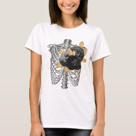 Camiseta Rosas pretos e folhagem dourada do Torso