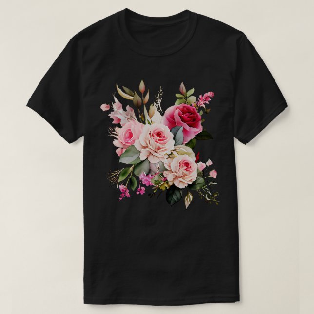 Camiseta Rosas rosa buquê de flores (Frente do Design)